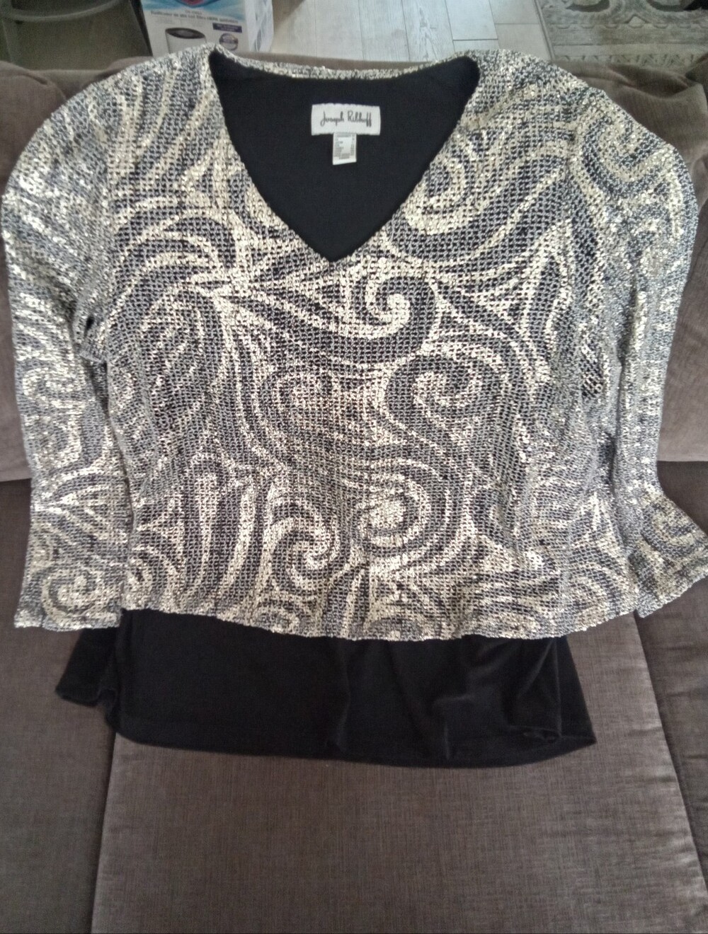 Joseph Ribkoff Black Gold Mesh Layered Tunic 14/16 - Picture 7 of 9